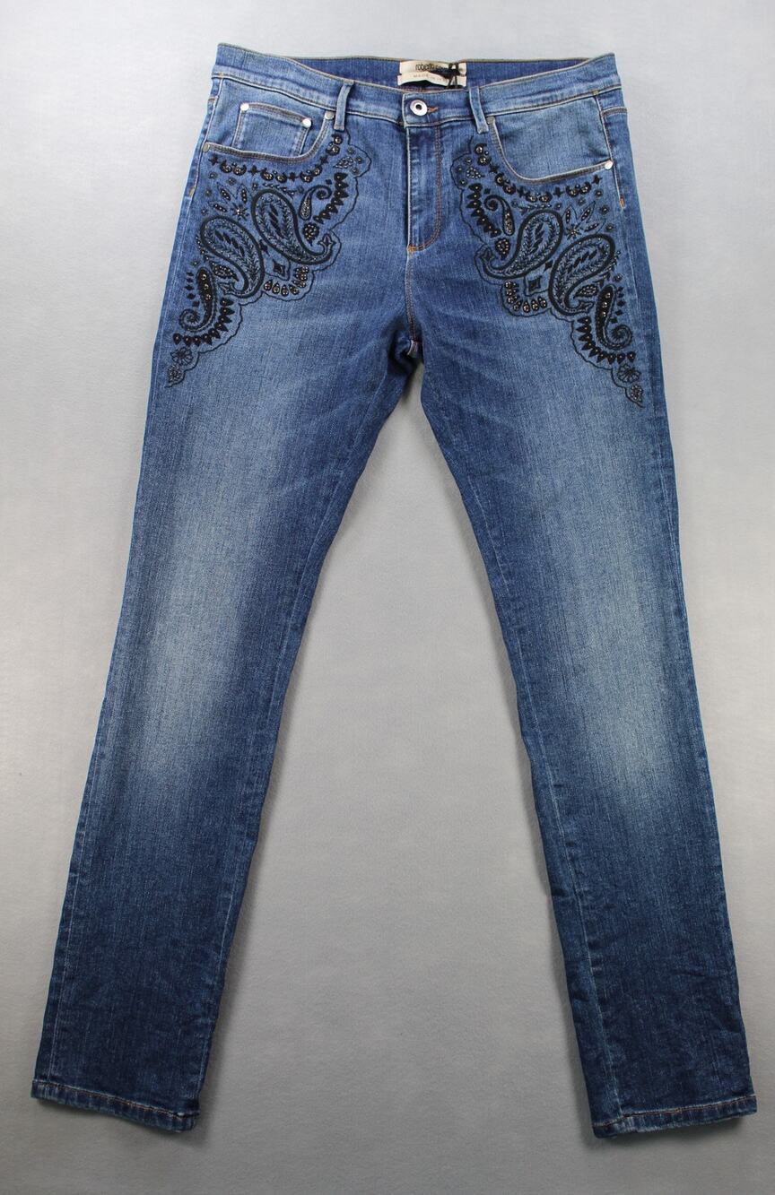 Roberto Cavalli Women's Jeans 44 US 8 Skinny Bandana Embroidered Pants